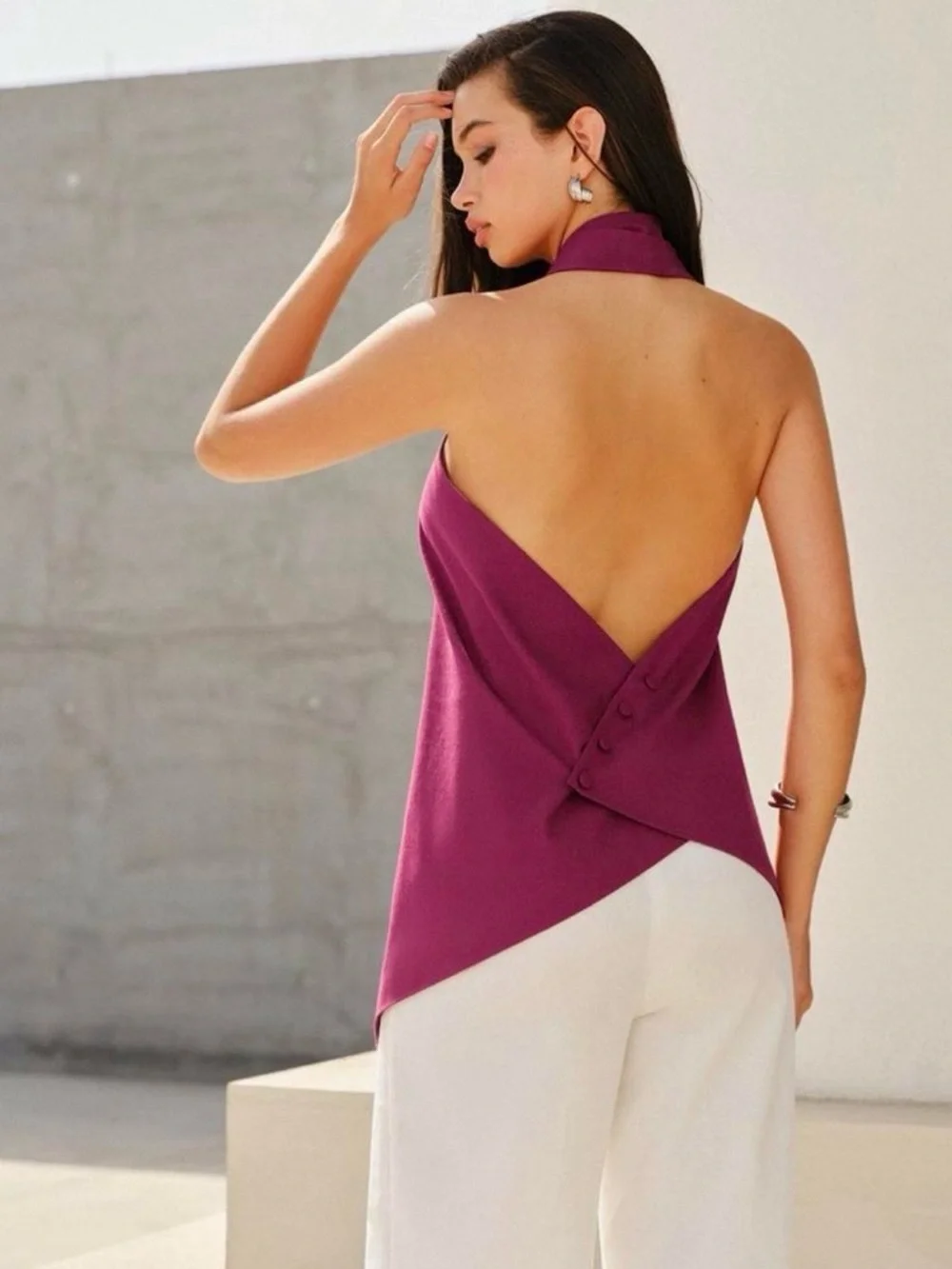 Commense Halter Cross-Front Top - Plum XL NWT